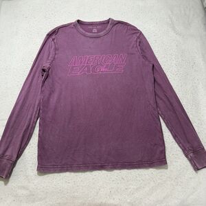 American Eagle Men's Medium Long Sleeve Purple Distressed Graphic T Shirt Logo